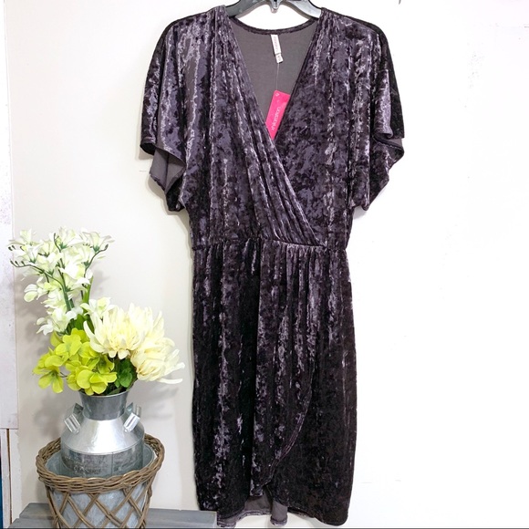 Xhilaration Women's Purple Short Flutter Sleeve Velvet Surplice Dress - NWT - Picture 1 of 8